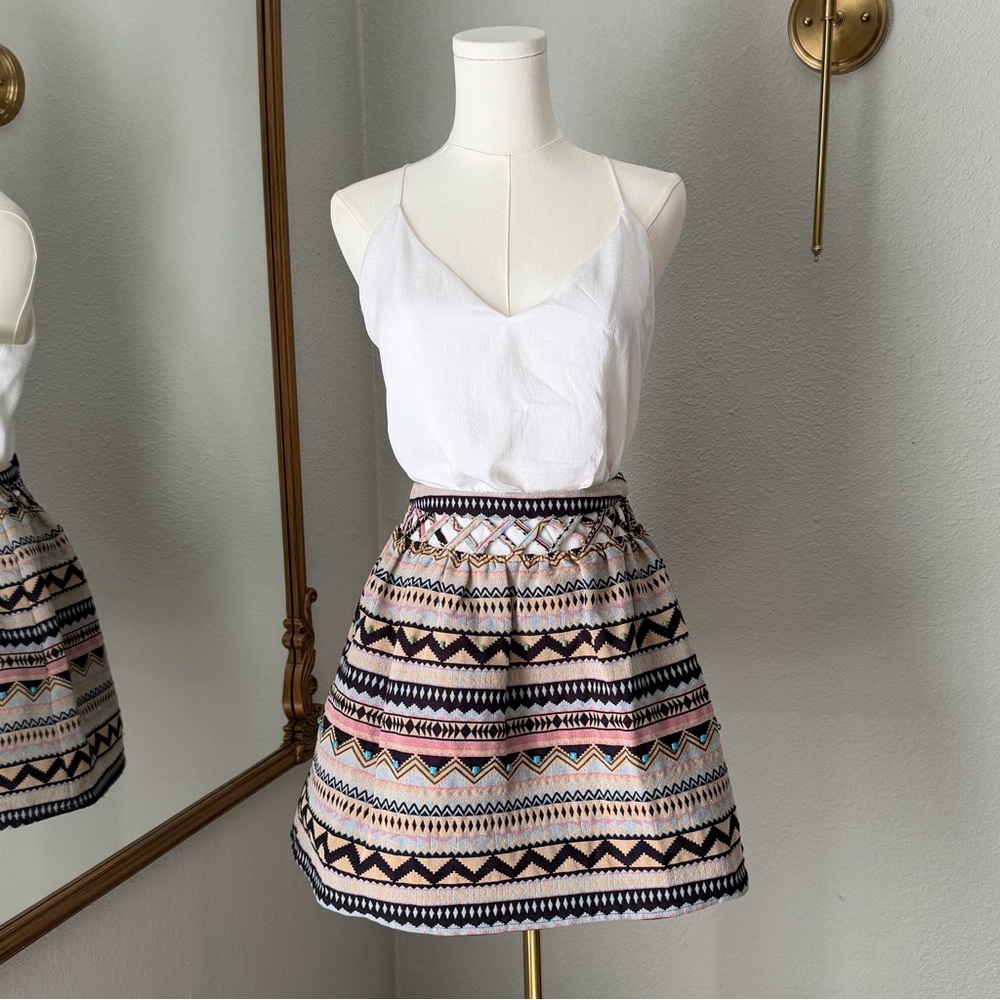 Boho Aztec Skirt CiCi L Southwestern Beaded Tribal Lattice Waist Indie Festival